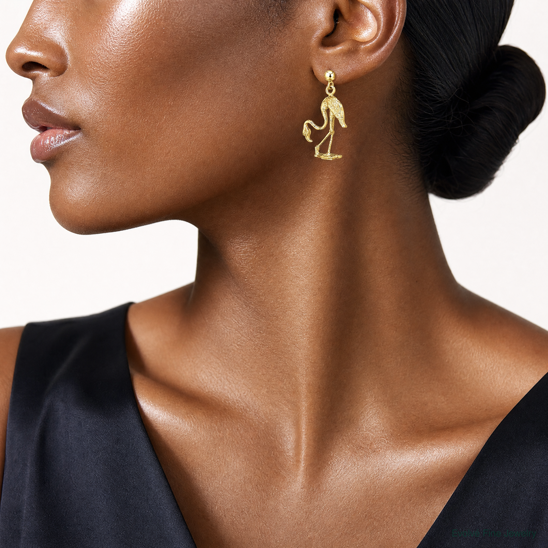 14K 3-D Flamingo Dangle Earrings - Model Shot