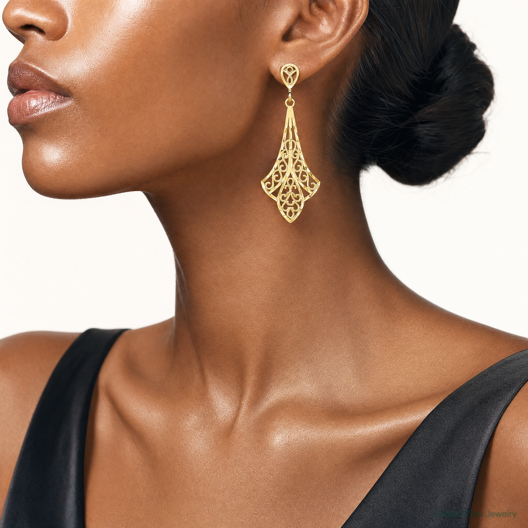 14K D/C Filigree Dangle Post Earrings - Model Shot