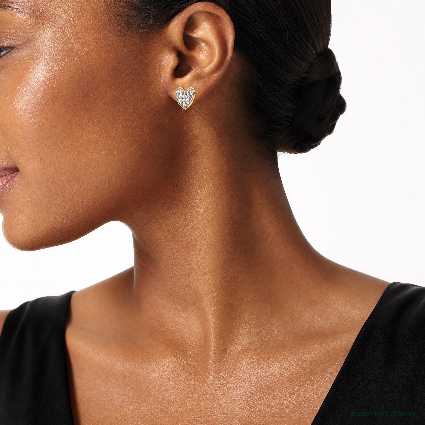 14k w/ Rhodium D/C Heart Post Earrings - Model Shot