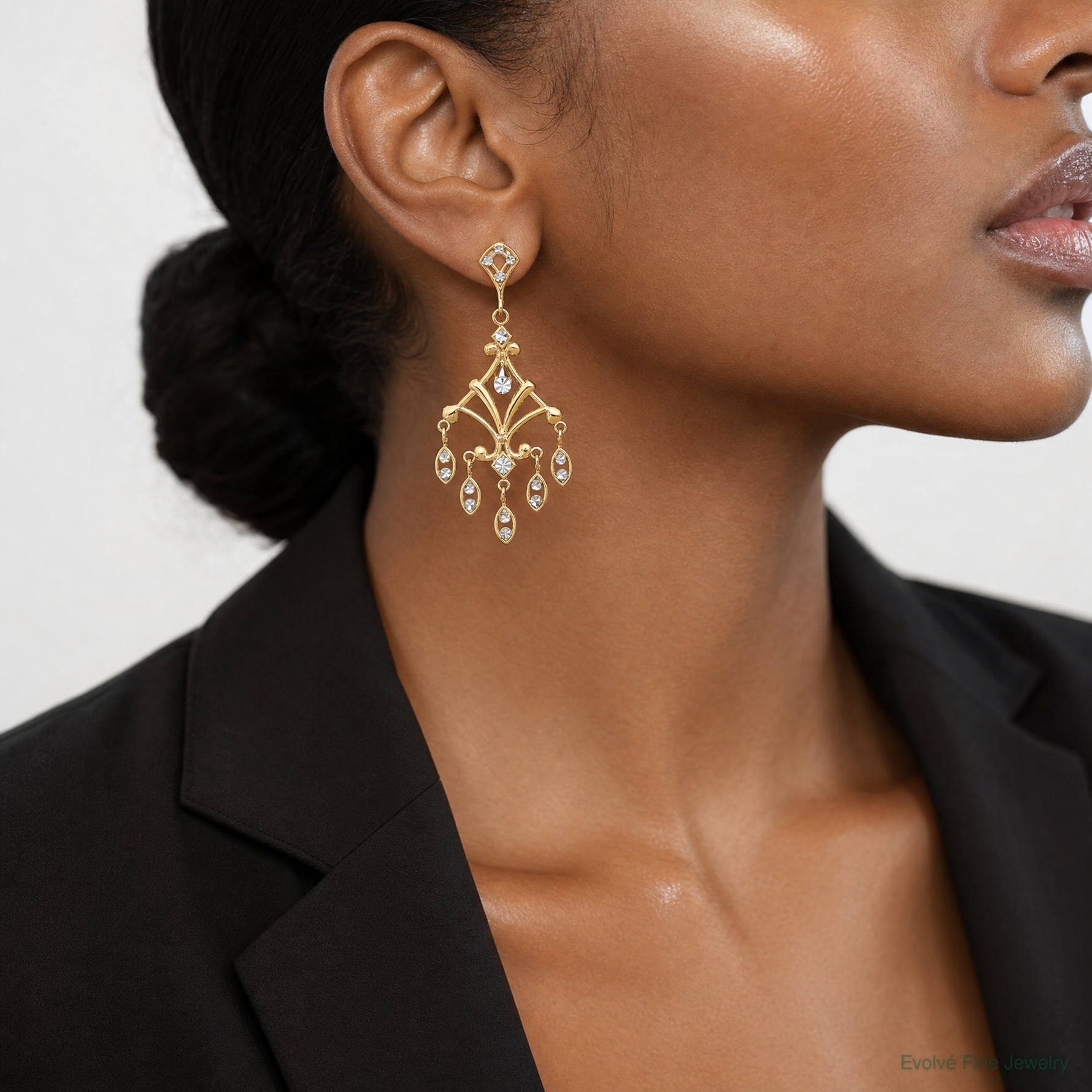 14K w/Rhodium D/C Chandelier Style Dangle Earrings - Model Shot