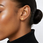 14k Gold Polished Cross Post Earrings - Model Shot