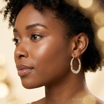 14K & Rhodium Textured Stamped Hoop Earrings - Model Shot