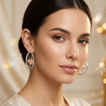 14k Two-tone Rose and White D/C Heart Dangle Hoop Earrings - Model Shot
