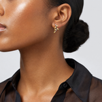 14K & White Rhodium Leaves Post Earrings - Model Shot