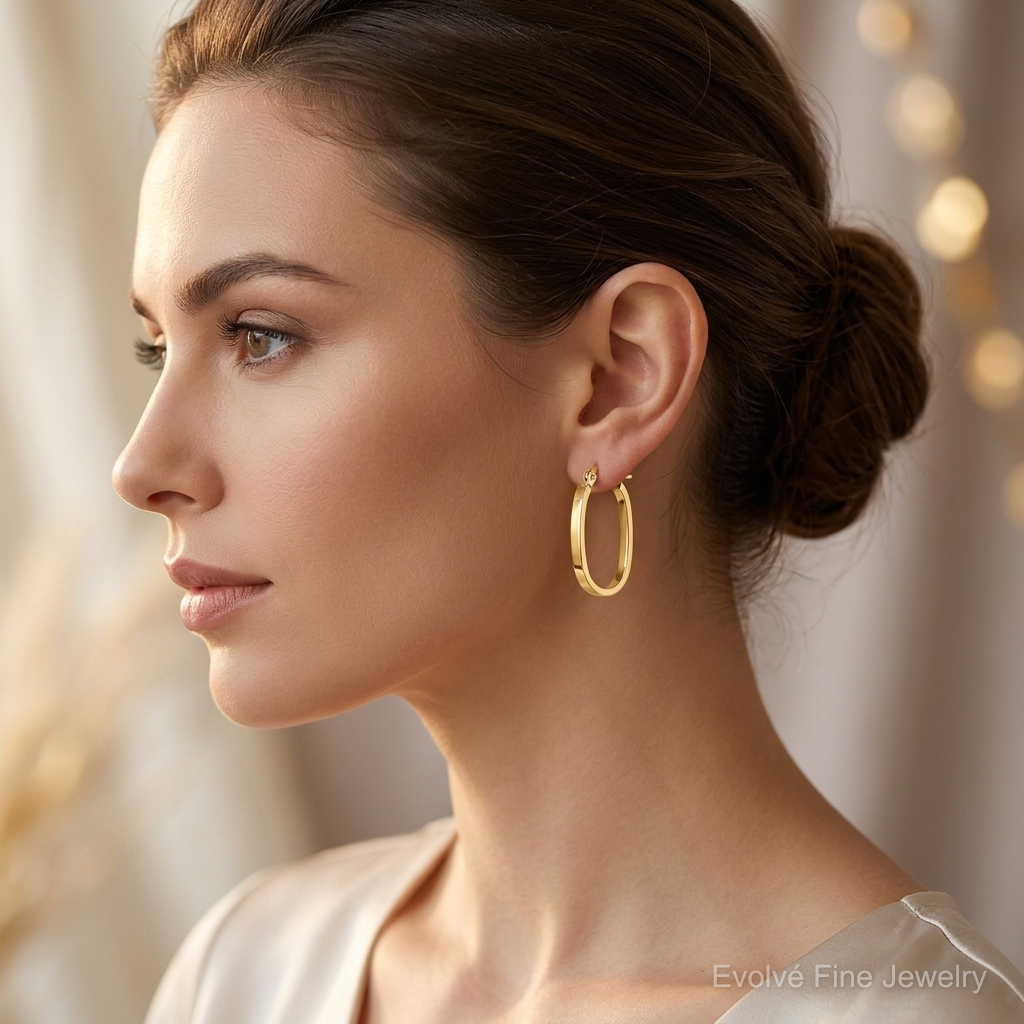 14K 3x2mm Oval Hoop Earrings - Model Shot