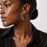 14K w/Rhodium Large Diamond-Cut Dangle Threader Earrings - Model Shot