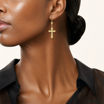 14K D/C Cross w/ Beaded Edge Leverback Earrings - Model Shot