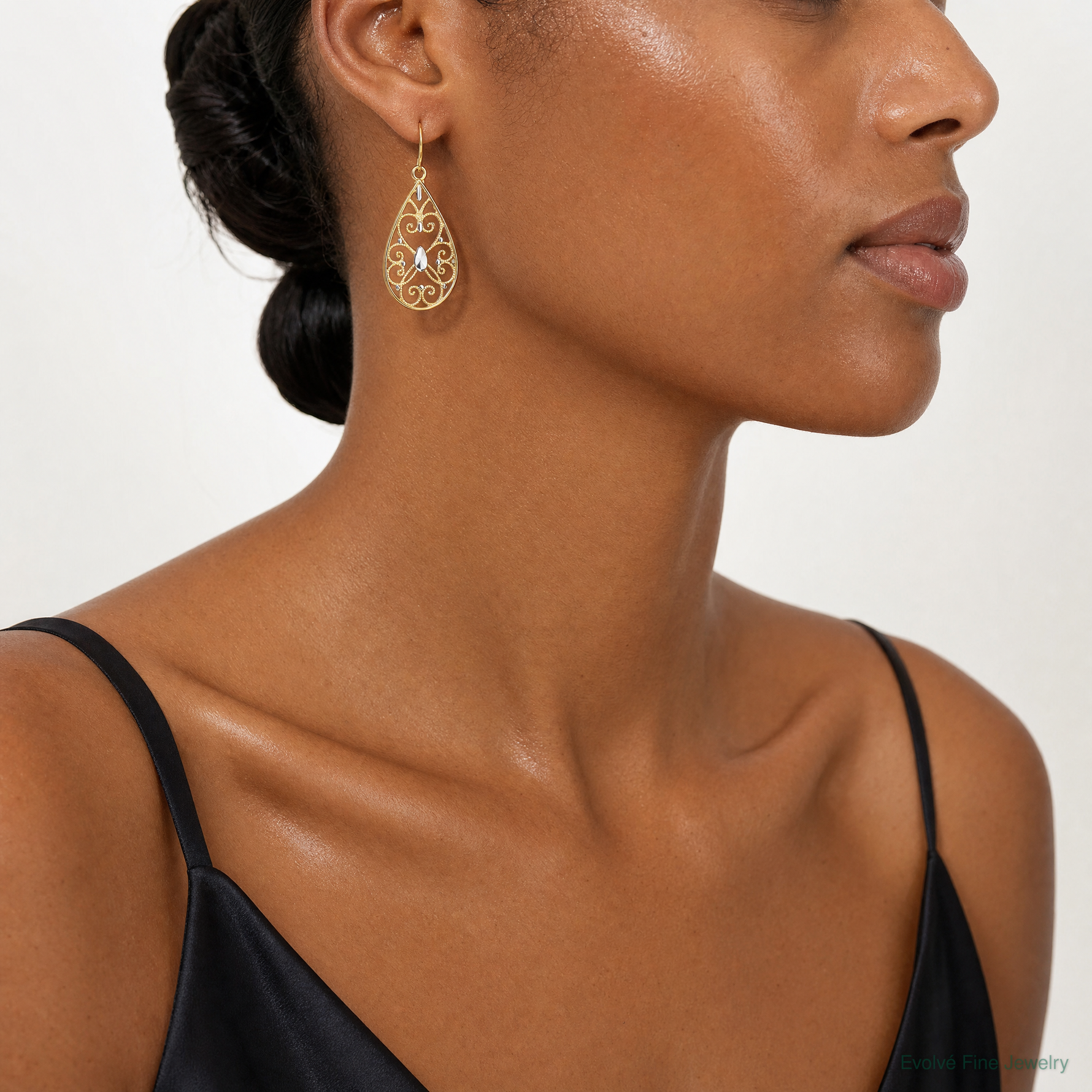 14K w/Rhodium D/C Fancy Dangle Wire Earrings - Model Shot