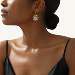 14K w/Rhodium D/C Leaves Round Dangle Earrings - Model Shot