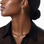 14k w/ White Rhodium Ball Stud w/ Triple Wire Dangle Jacket Earrings - Model Shot