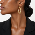 14K Polished Hollow Oval Hollow Post Dangle Earrings - Model Shot