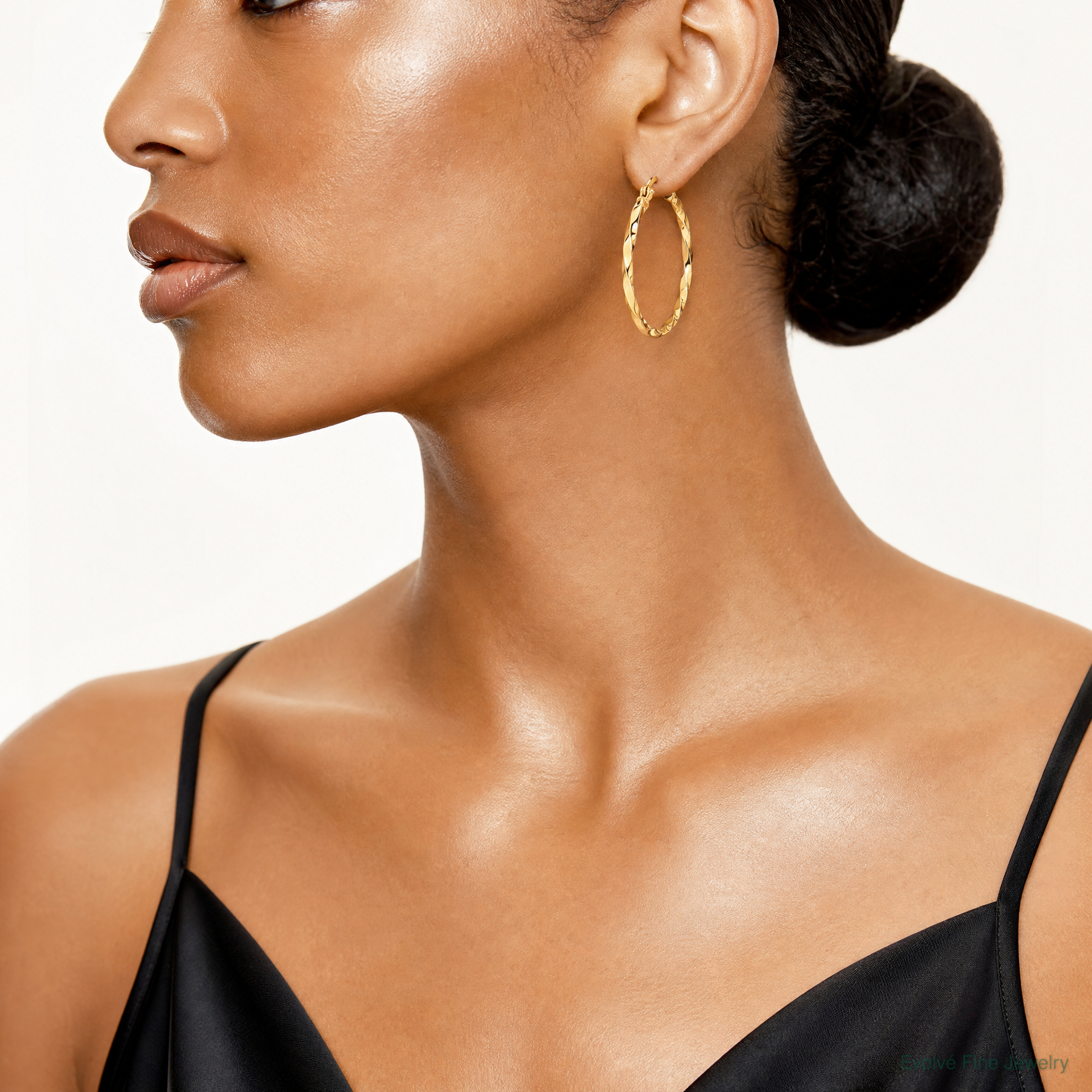 14K Polished and Twisted 1.8mm Hoop Earrings - Model Shot