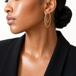 14K Polished and Rhodium Diamond-cut V Shape Hoop Earrings - Model Shot
