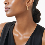 14K Polished and Twist Oval Multi Row J-Hoop Post Earrings - Model Shot