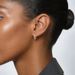 14K Polished Hinged Huggie Hoop Earrings - Model Shot