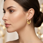 14k Polished 3.8mm Hoop Earrings - Model Shot