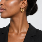 14k Polished Fancy Hoop Earrings - Model Shot