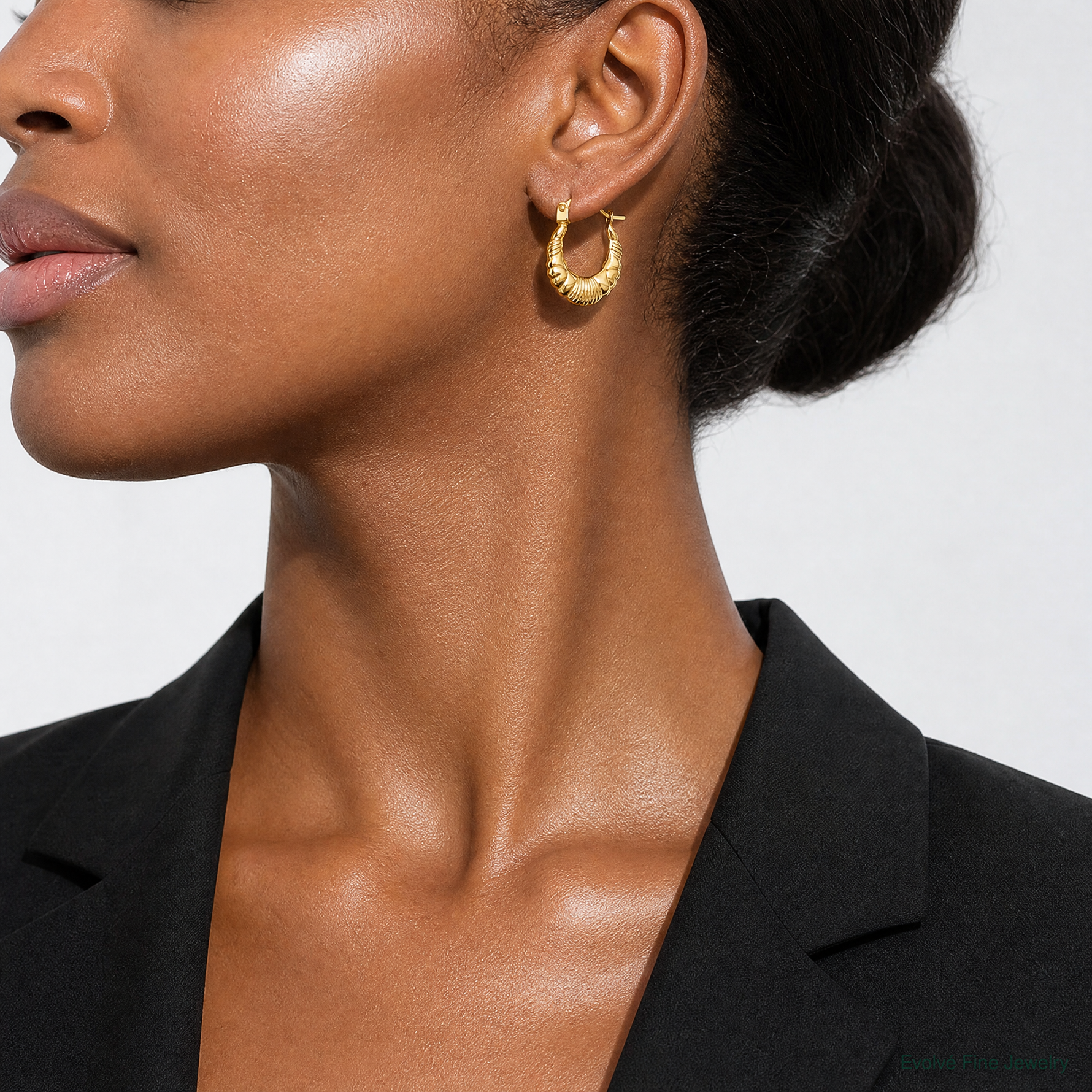14k Polished Fancy Hoop Earrings - Model Shot