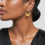 14k Polished Claddagh Hoop Earrings - Model Shot