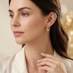 14k Polished and Grooved Scalloped Hoop Earrings - Model Shot