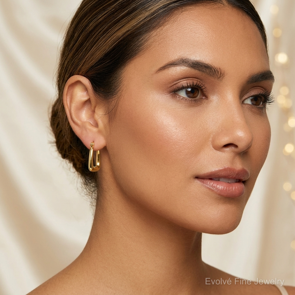 14k Polished 2.25mm Square Hoop Earrings - Model Shot