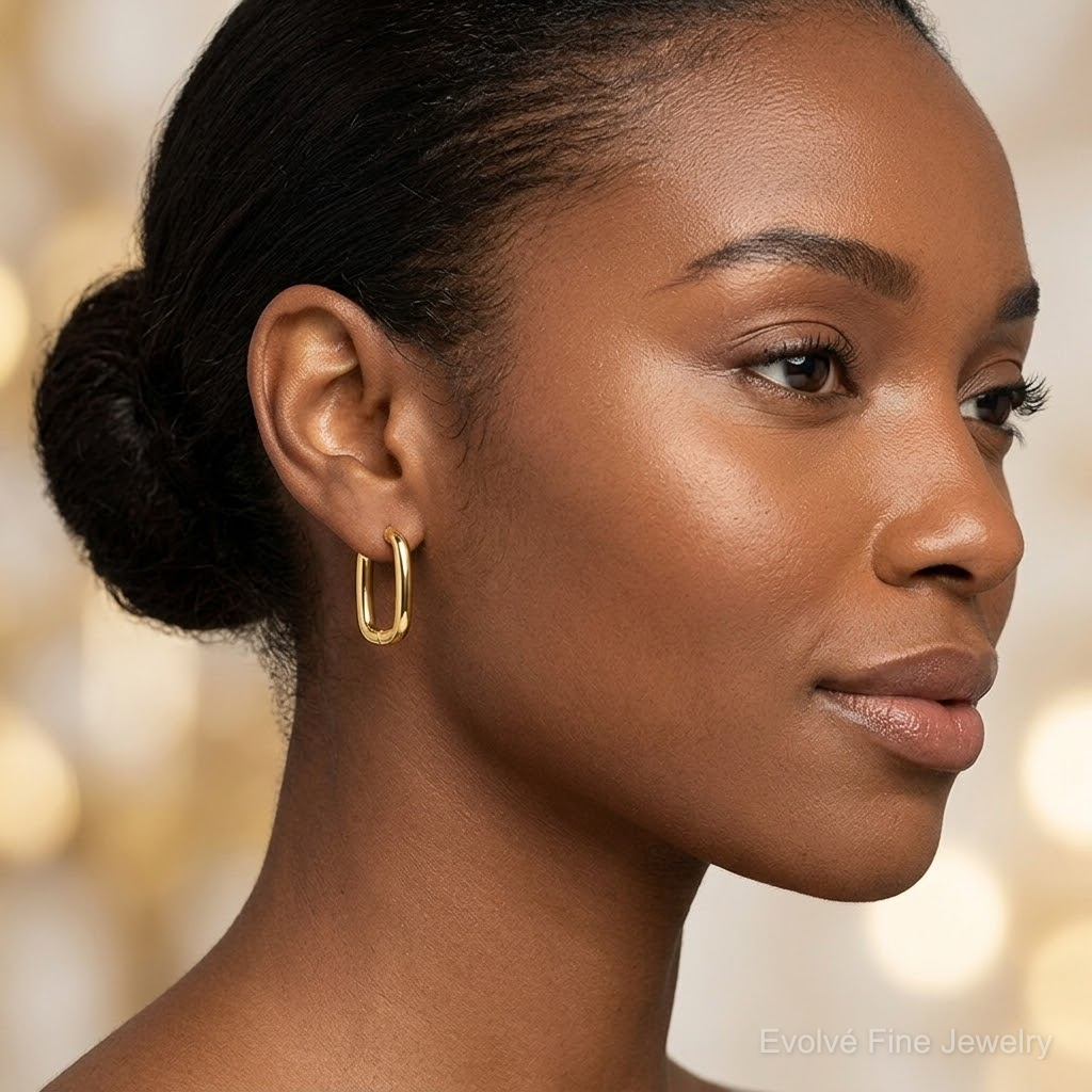 14K Polished Square Endless Hoop Earrings - Model Shot