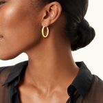 14k Polished Oval Hoop Earrings - Model Shot