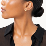 14k Polished Puffed Square Hoop Earrings - Model Shot