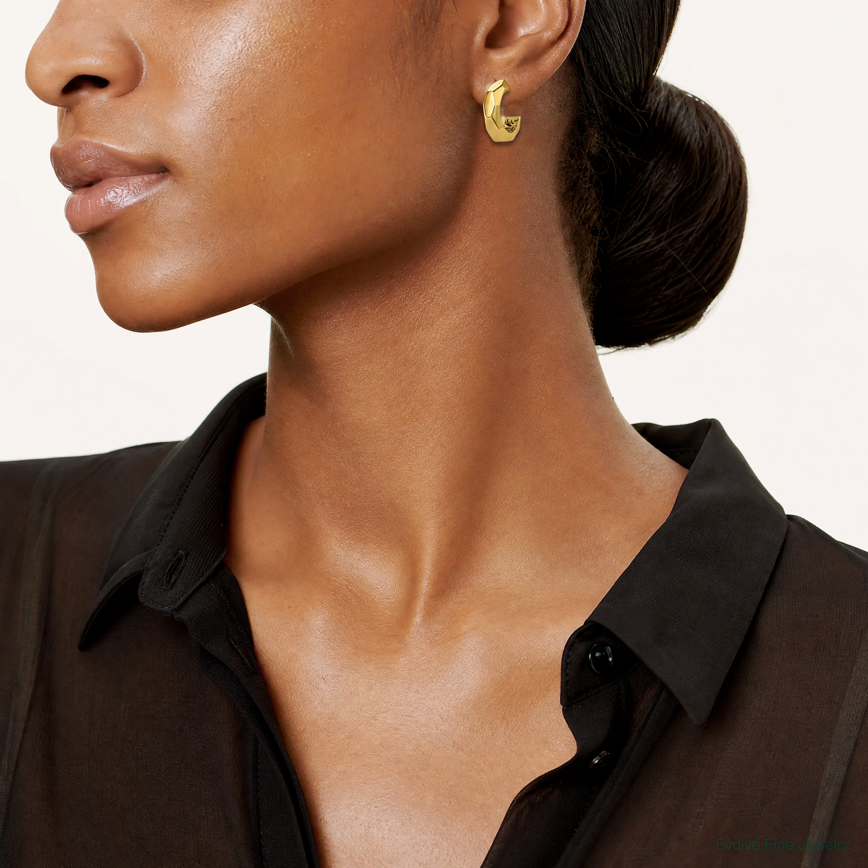 14K Polished Geometric C-Hoop Post Earrings - Model Shot