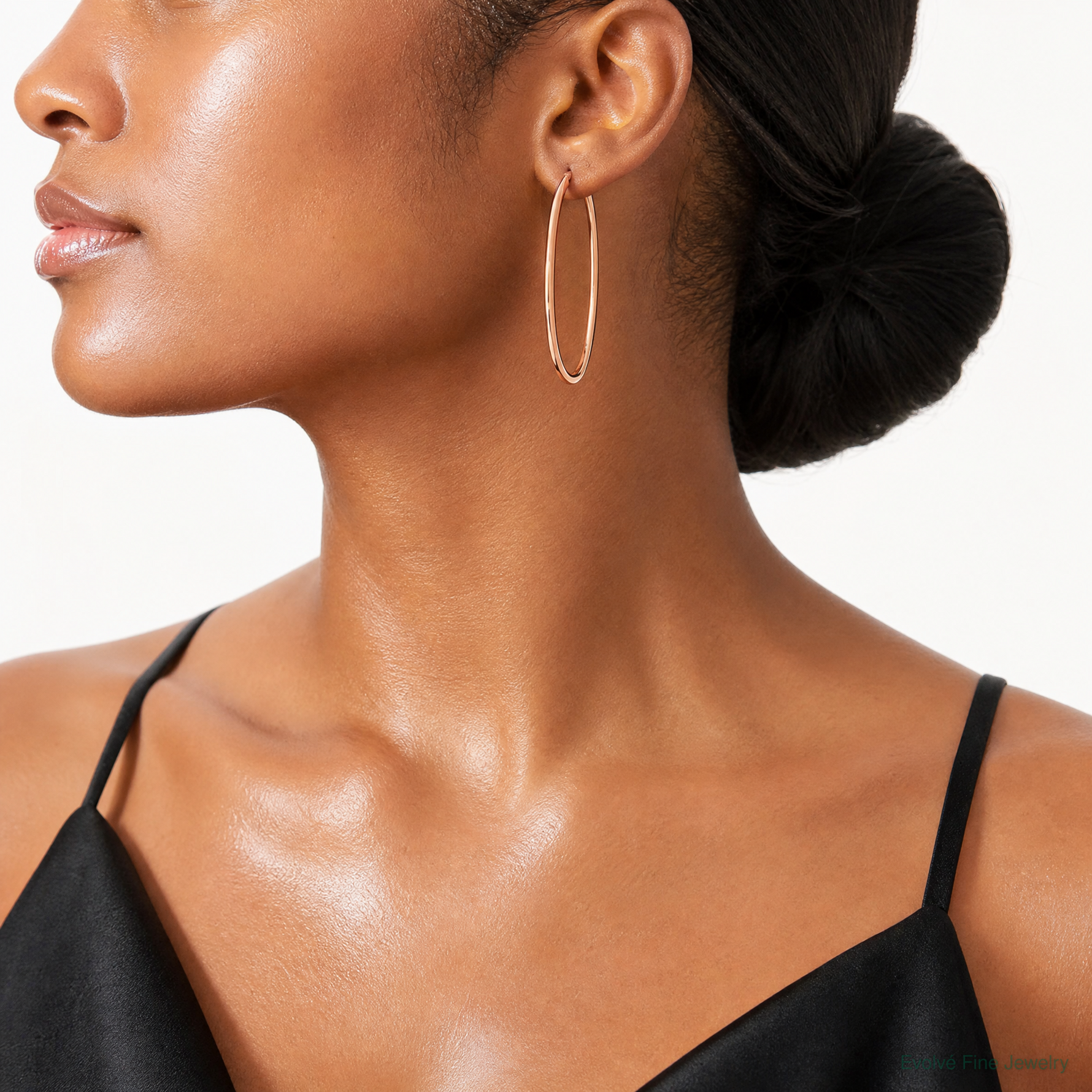 14k Rose 2mm Square Tube Oval Hoop Earrings - Model Shot