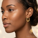 14k Polished and Grooved Hoop earrings - Model Shot