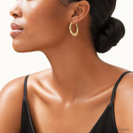 14k Polished and Grooved Round Hoop earrings - Model Shot