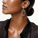 14k White Gold Oval Circle Dangle Post Earrings - Model Shot