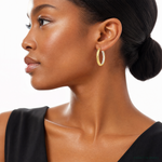 14k White Rhodium Light Square Diamond Cut Hoop Earrings - Model Shot
