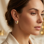 14k Two-tone Textured Hinged Hoop Earrings - Model Shot