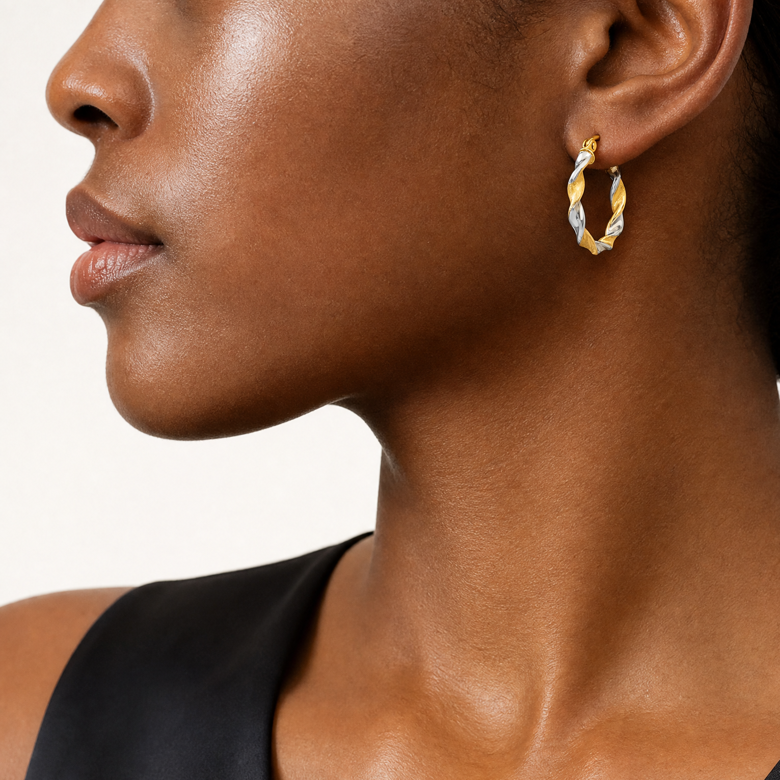 14K White Gold & Rhodium 2.0mm Twisted Hoop Earrings - Model Shot