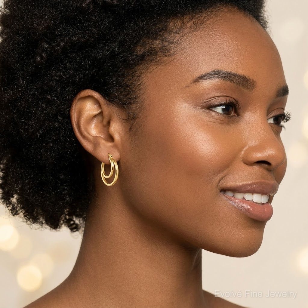 14K Double Hoop Earrings - Model Shot