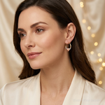 14K & White and Rose Rhodium Heart Hoop Earrings - Model Shot