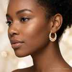 14K & White and Rose Rhodium Scalloped Heart Hoop Earrings - Model Shot