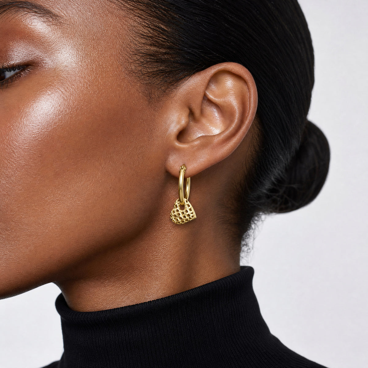 14K Moveable Heart Hoop Earrings - Model Shot