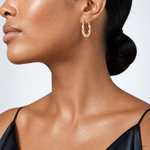 14K & White and Rose Rhodium Hollow Scalloped Hoop Earrings - Model Shot