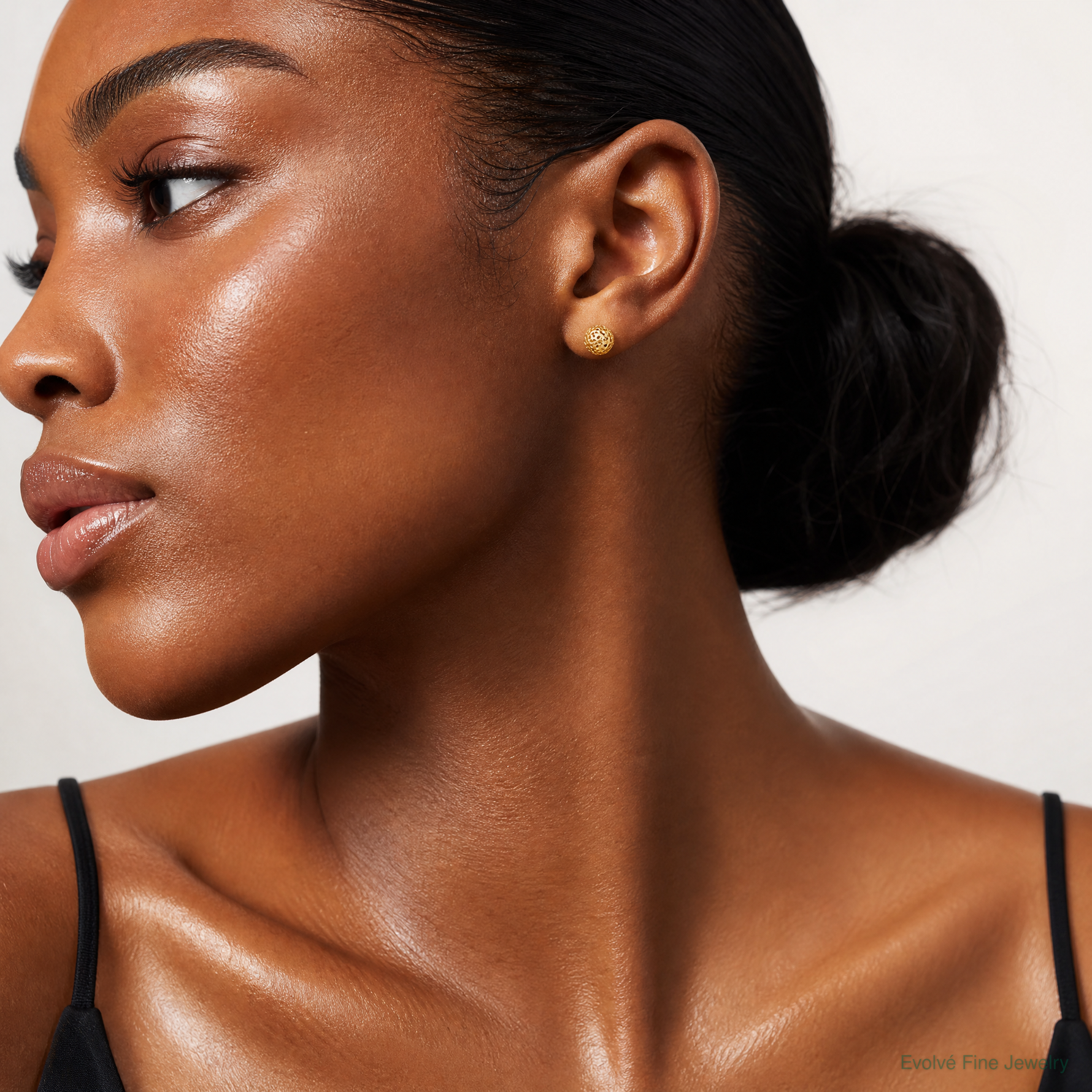 14k Diamond Cut Bead Post Earrings - Model Shot