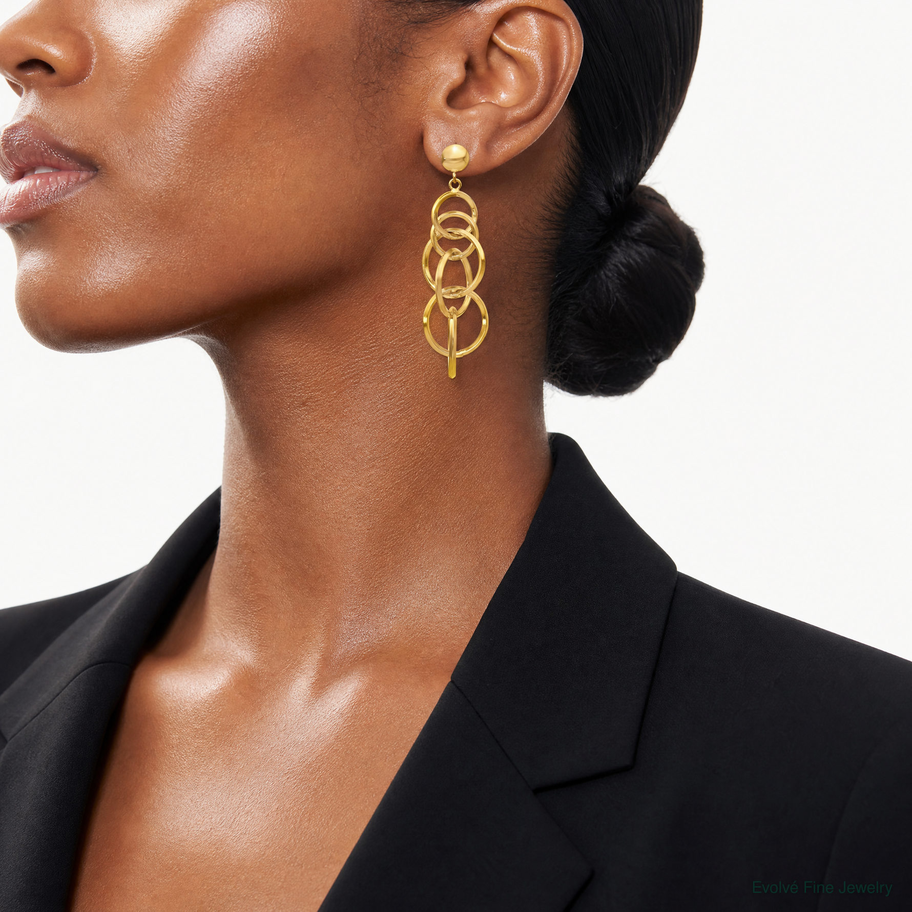 14k Circle Drop Post Earrings - Model Shot