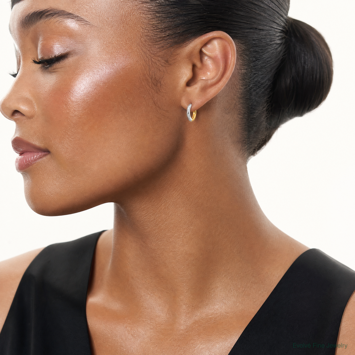 14K Two-tone Huggie Earrings - Model Shot