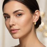 14k w/Rhodium Diamond-cut 3x12mm Hinged Hoop Earrings - Model Shot