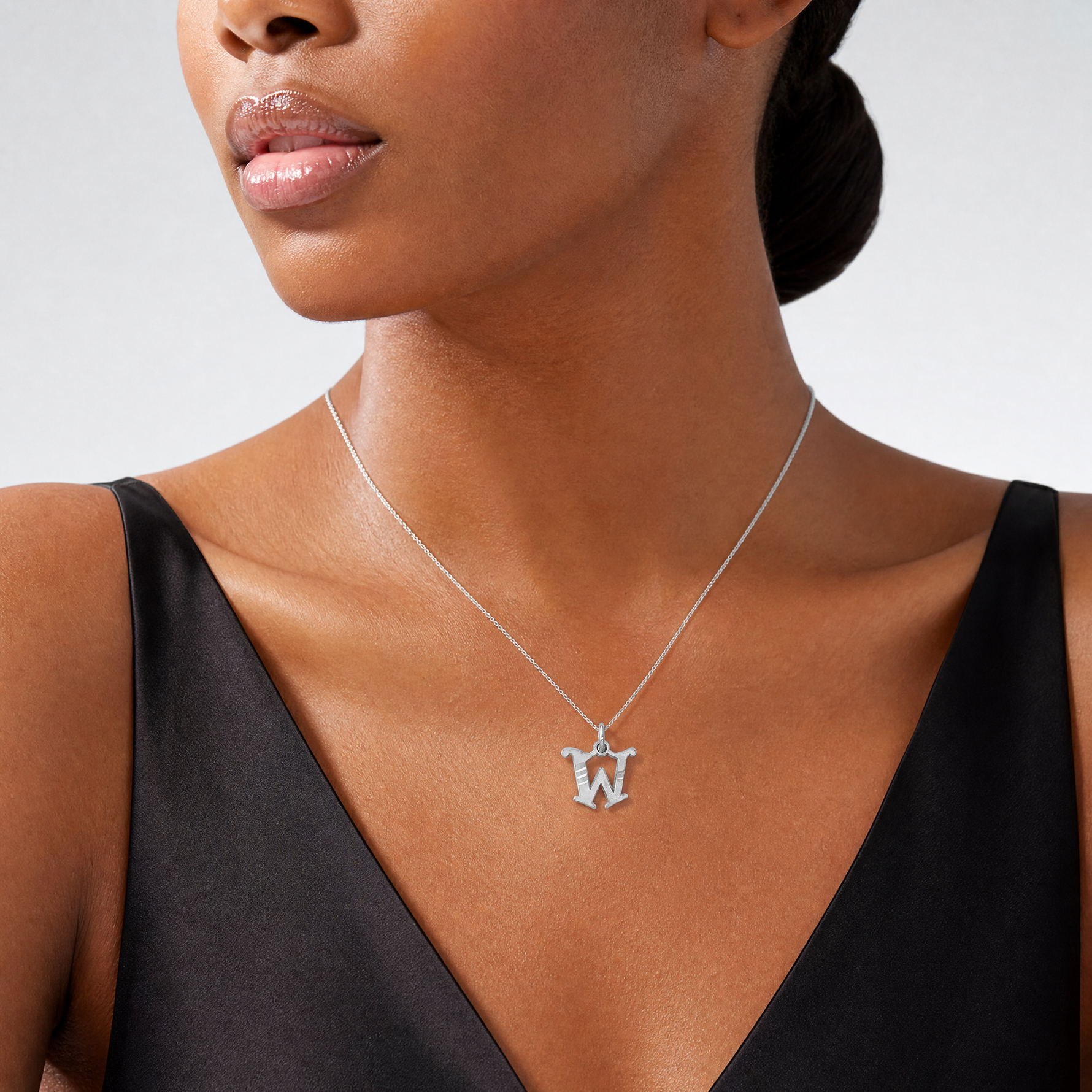 14KW Diamond-cut Letter W Initial Charm - Model Shot