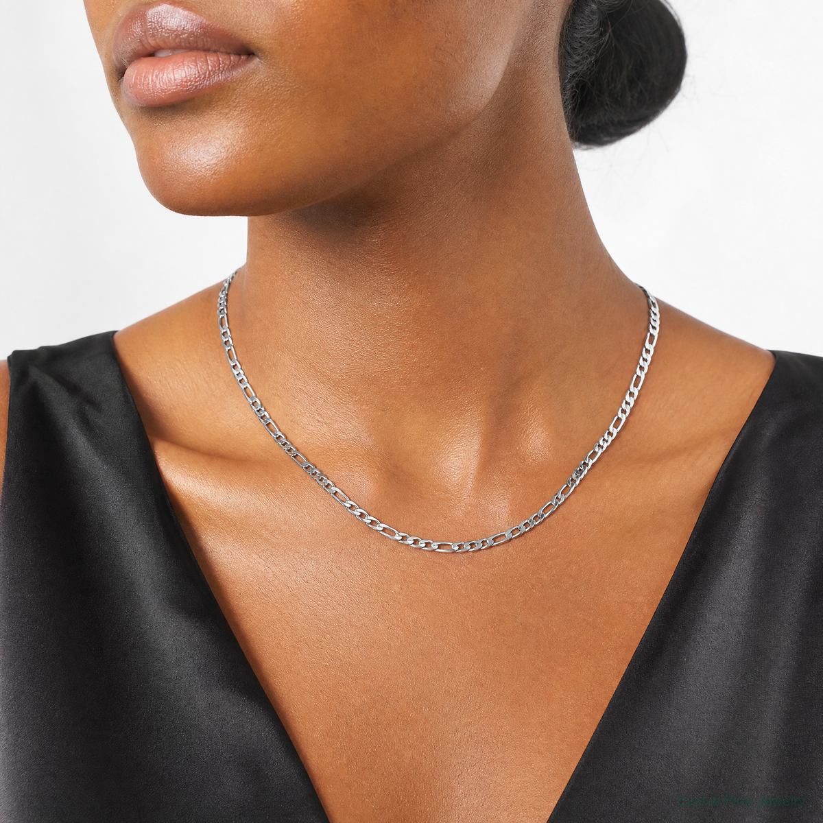 14k White Gold 2.25mm Flat Figaro Chain - Model Shot