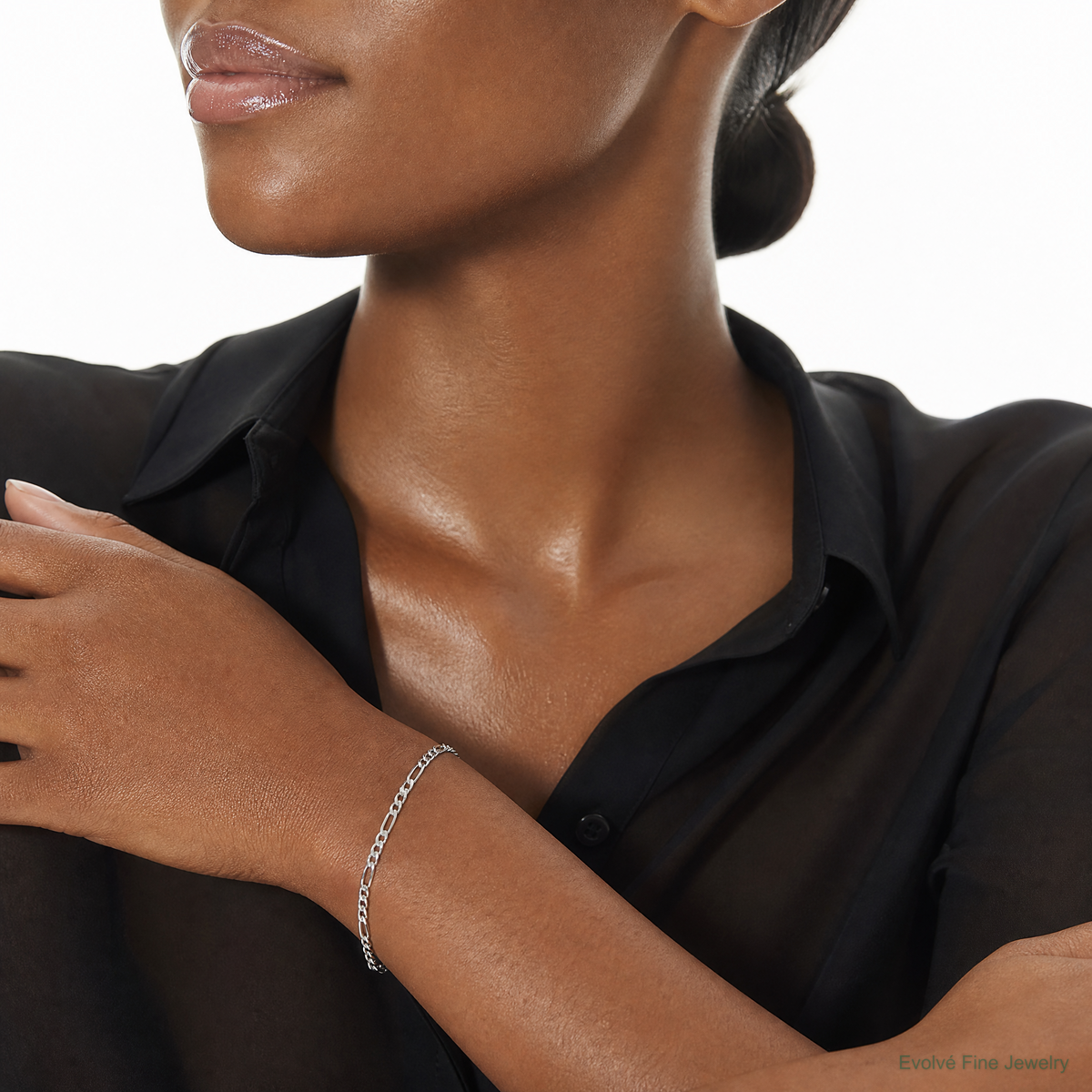 14k White Gold 2.25mm Flat Figaro Chain - Model Shot