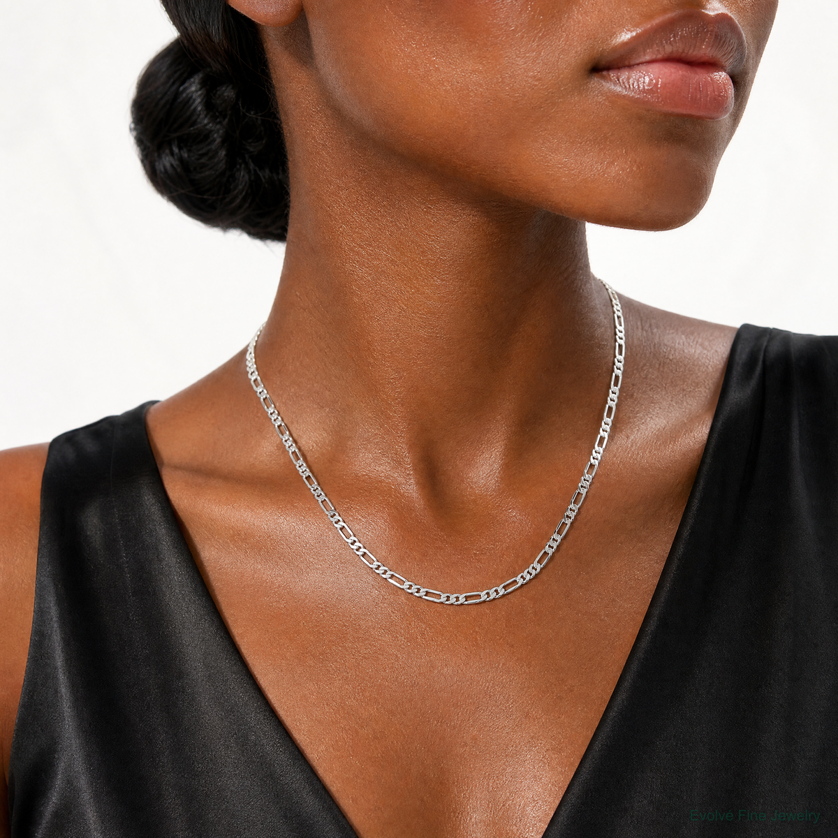 14k White Gold 2.75mm Flat Figaro Chain - Model Shot