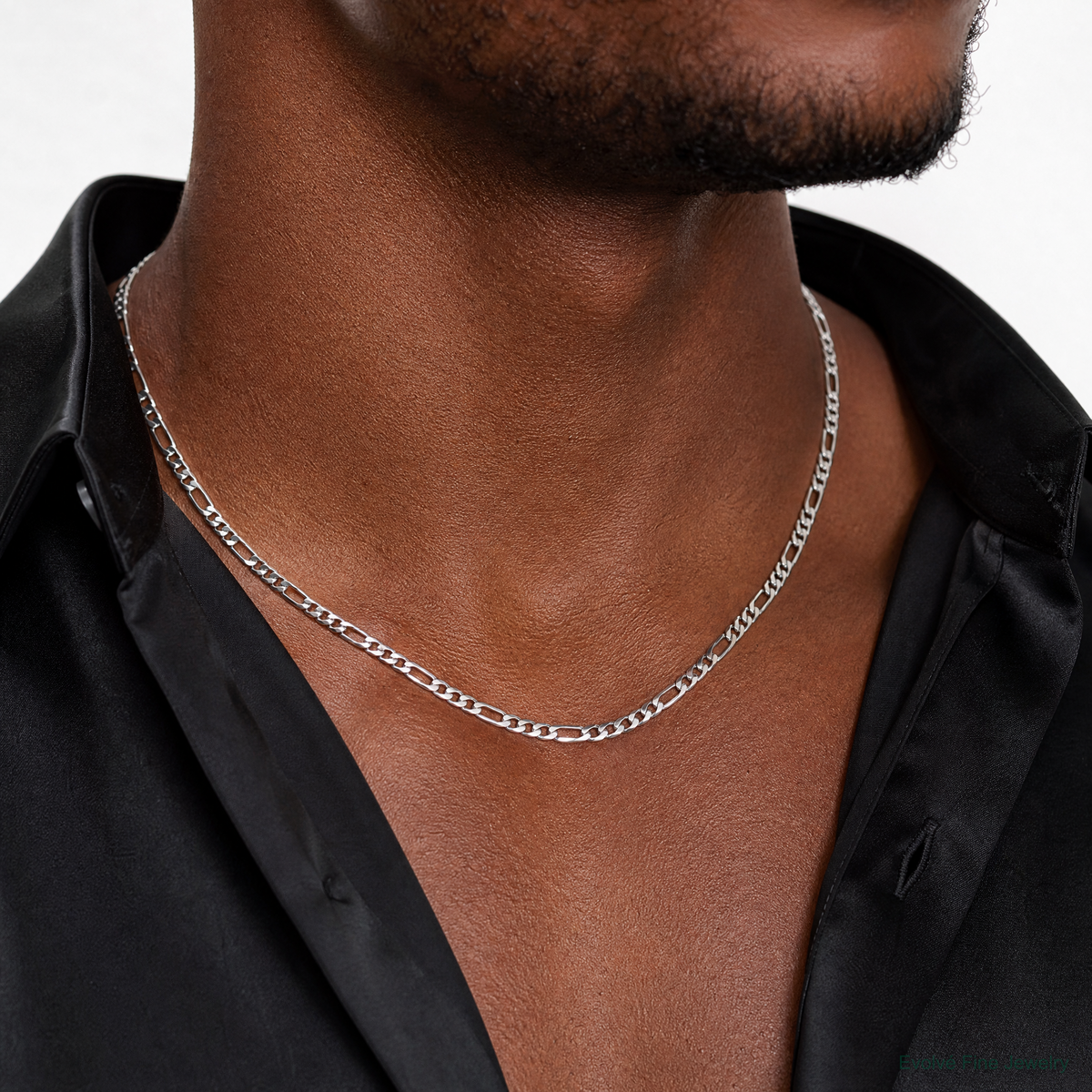14k White Gold 3mm Flat Figaro Chain - Model Shot